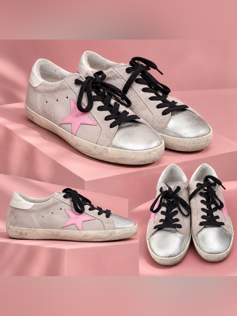 Golden Goose Superstar Silver Pink Star Sneakers Size 6.5 $575